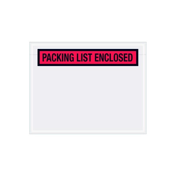 Panel Face Envelopes, "Packing List Enclosed" Print, 7"L x 5-1/2"W, Red, 1000/Pack
