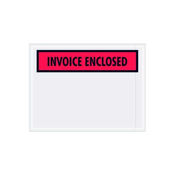 Panel Face Envelopes, "Invoice Enclosed" Print, 6"L x 4-1/2"W, Red, 1000/Pack