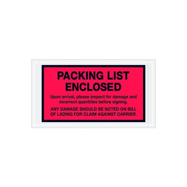 Special Use Full Face Envelopes, "Packing List Enclosed" Print, 10"L x 5-1/2"W, Red, 1000/Pack
