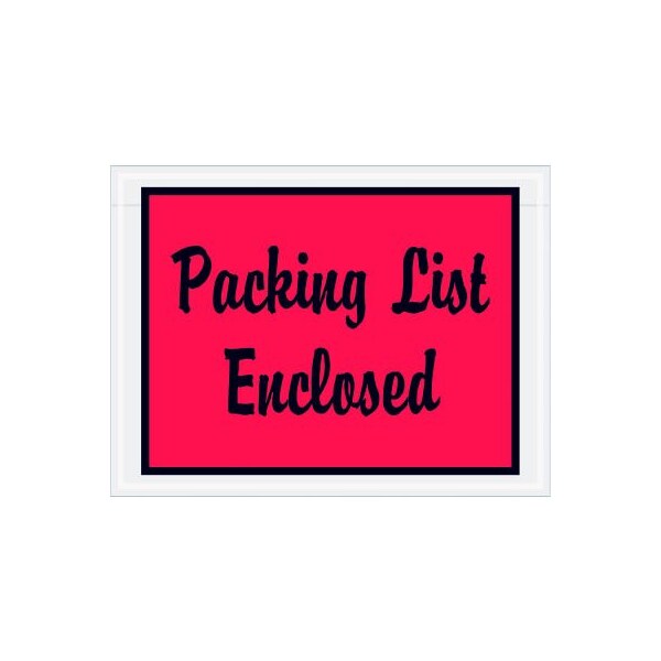 Full Face Top Opening Envelopes, "Packing List Enclosed" Print, 6"L x 4-1/2"W, Red, 1000/Pack