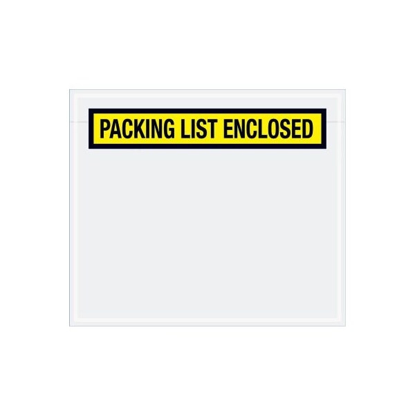 Panel Face Envelopes, "Packing List Enclosed" Print, 7"L x 6"W, Yellow, 1000/Pack