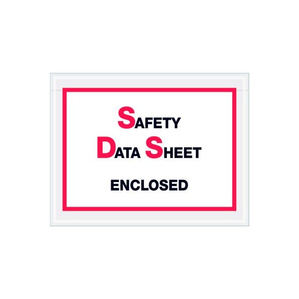 Full Face SDS Envelopes, "Safety Data Sheet Enclosed" Print, 5"L x 6-1/2"W, Clear, 1000/Pack