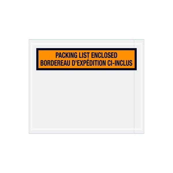 Bilingual Envelopes, "Packing List Enclosed" Print, 5-1/2"L x 4-1/2"W, Orange, 1000/Pack
