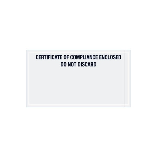 Panel Face Envelopes, "Certificate Of Compliance Enclosed" Print, 11"L x 6"W, Black, 1000/Pack