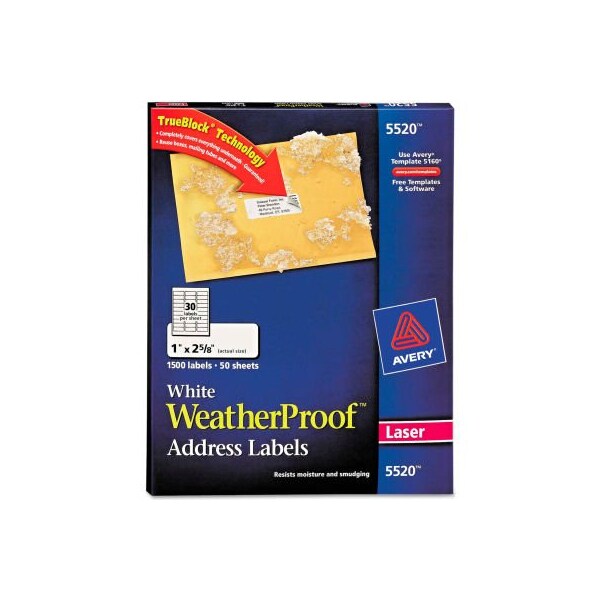Avery® White Weatherproof Laser Shipping Labels, 1 x 2-5/8, 1500/Pack ...