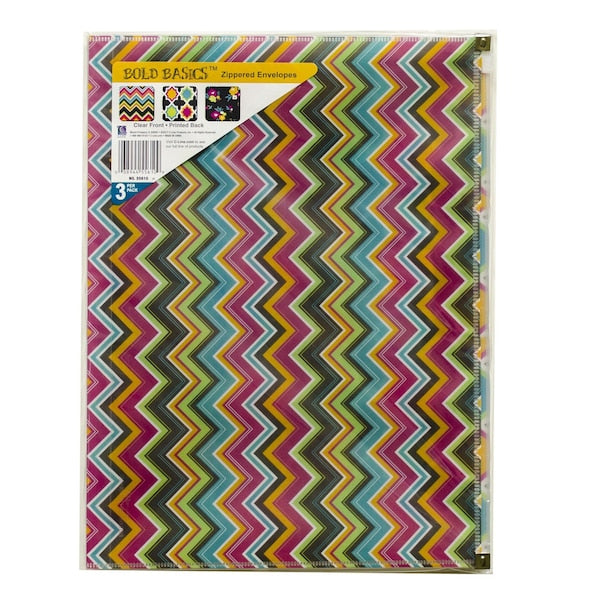 Bold Basics Zip 'N Go Reusable Envelope, Assorted, 3PK Set of 12 PK, 36PK