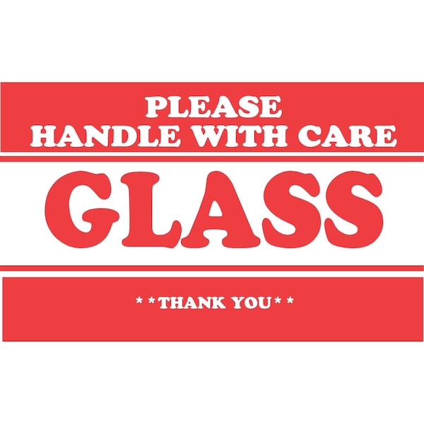 Label, DL1280, GLASS PLEASE HANDLE WITH CARE THANK YOU, 3" X 5"