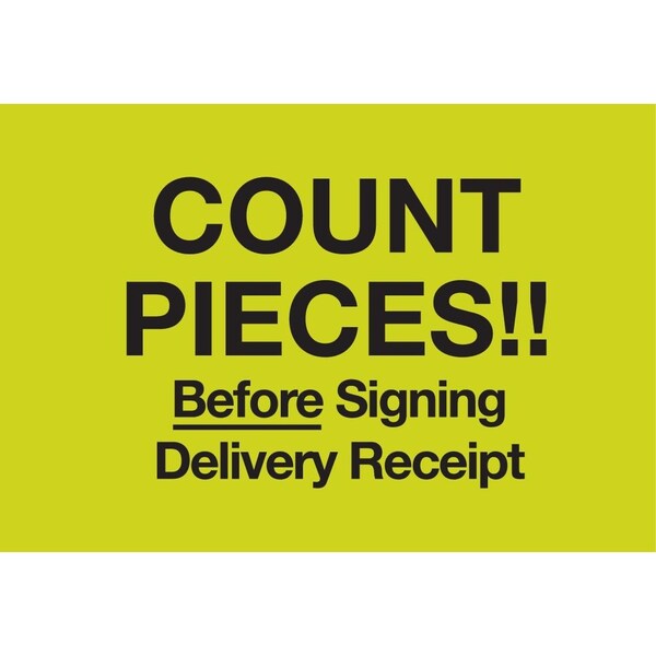 Label, DL2105, COUNT PIECES BEFORE SIGNING, 3" X 5"