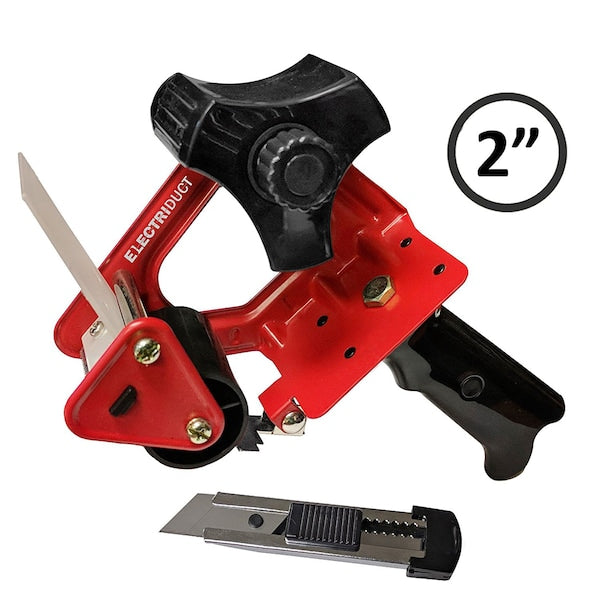 Heavy Duty Metal Packing Tape Gun w/ Built-In Utility Knife- 2"- Red