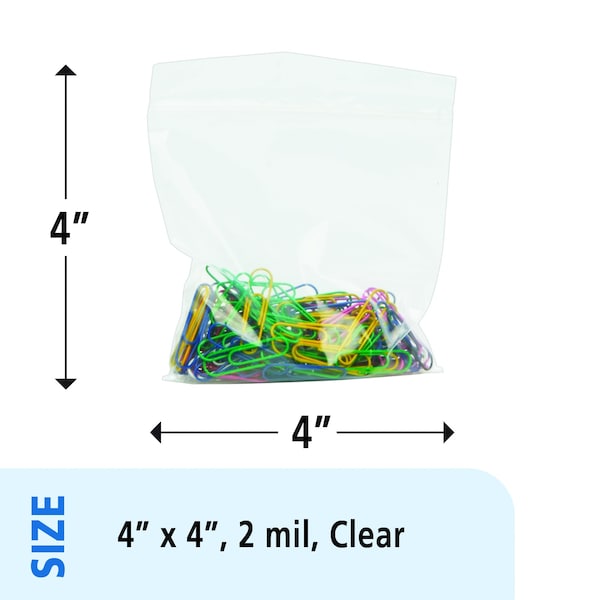 Clear Resealable Zipper Seal Storage Bags 4 x 4 Case of 1000 Bags, 1000PK