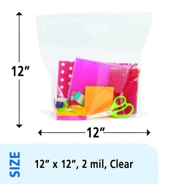 Clear Resealable Zipper Seal Storage Bags 12 x 12 Case of 500 Bags, 500PK