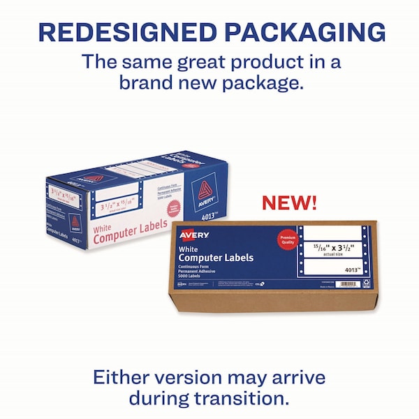 Dot Matrix Printer Mailing Labels, Pin-Fed, 0.94x3.5, White, PK5000