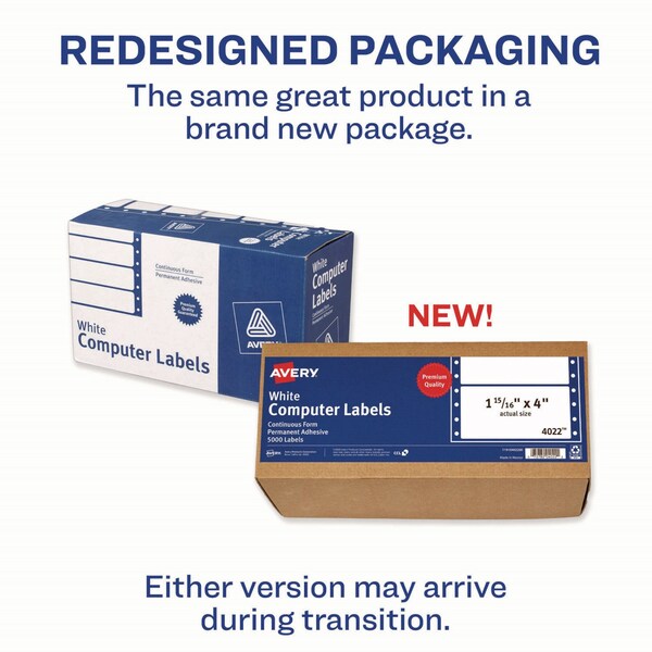 Dot Matrix Printer Mailing Labels, Pin-Fed, 1.94 x 4, White, PK5000