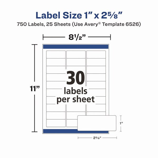 Glossy White Easy Peel Mailing Label w/Sure Feed, Laser, 1x2.63, PK750