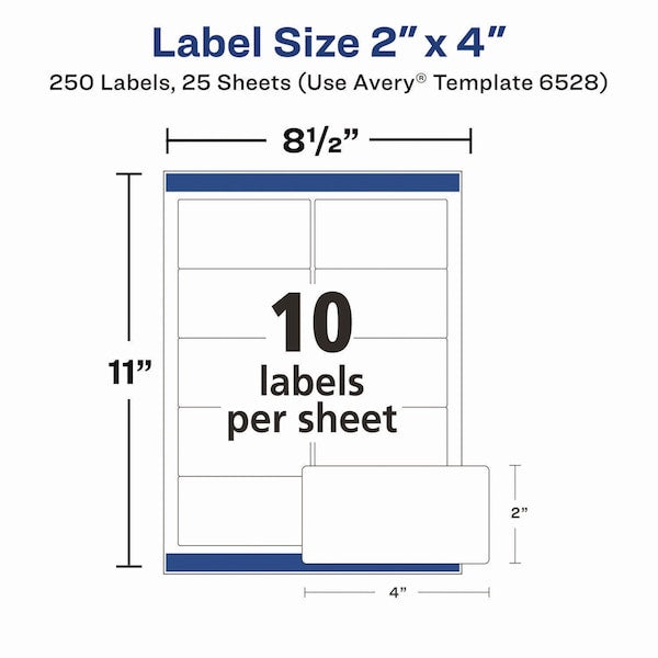 Glossy White Easy Peel Mailing Labels w/Sure Feed, Laser, 2x4, PK250