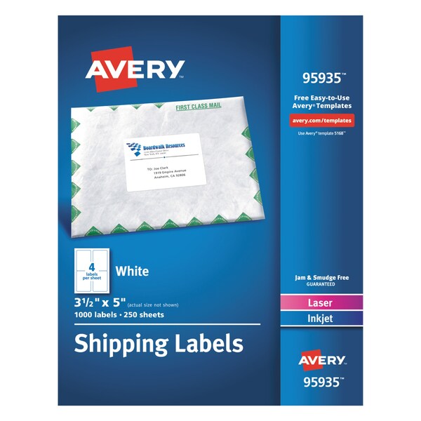 3-1/2" x 5" White Shipping Labels, Pk250