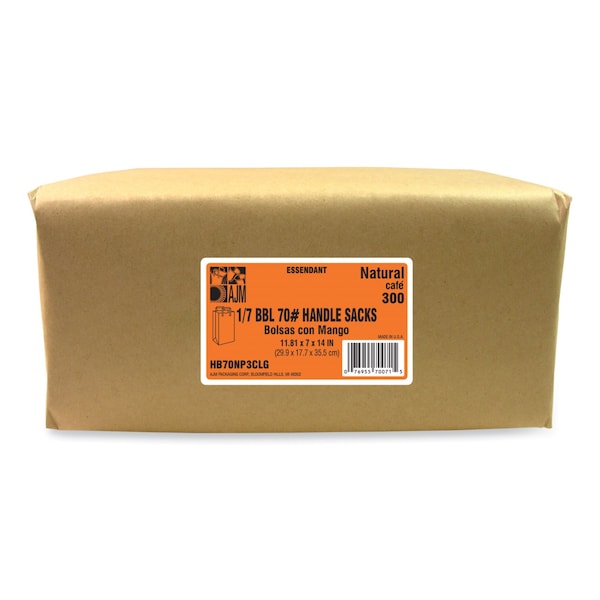 Handle Bag, Natural Kraft Flat Handles, #1/6 BBL Size, 12" x 7" x 17", Brown, PK300