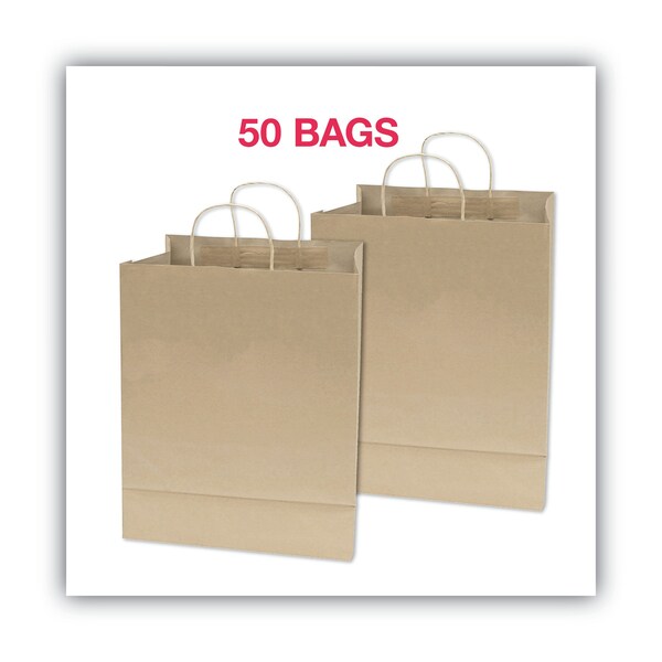 Premium Shopping Bag, Natural Twisted-Paper Handles, 10" x 4.5" x 13", Brown, PK50