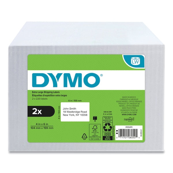 LW Extra-Large Shipping Labels, 4" x 6", White, 220/Roll, PK2