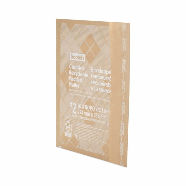Curbside Recyclable Padded Mailer, #2, Self-Adhesive, Interior Dimensions: 10.8x9.3, Kraft, 100PK