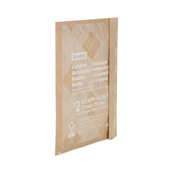 Curbside Recyclable Padded Mailer, #2, Self-Adhesive, Interior Dimensions: 10.8x9.3, Kraft, 100PK