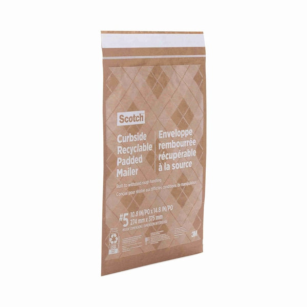 Curbside Recyclable Padded Mailer, #5, Self-Adhesive, Interior Dimensions: 10.8x14.8, Kraft, 100PK