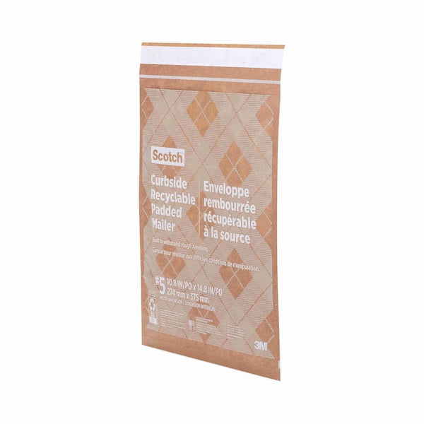 Curbside Recyclable Padded Mailer, #5, Self-Adhesive, Interior Dimensions: 10.8x14.8, Kraft, 100PK
