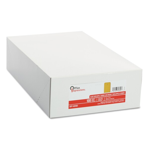 Clasp Envelope, #90, Square Flap, Clasp/Gummed Closure, 9 x 12, Brown Kraft, PK100 PK