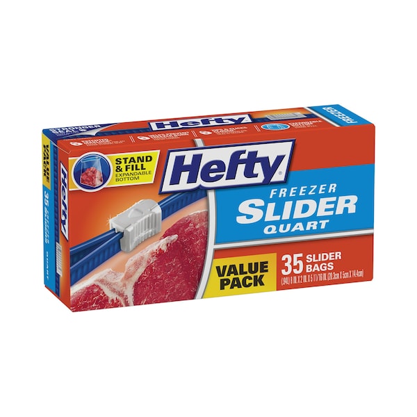 Slider Stand and Fill Freezer Storage Bags, 32 oz, 7" x 8", Clear, PK35