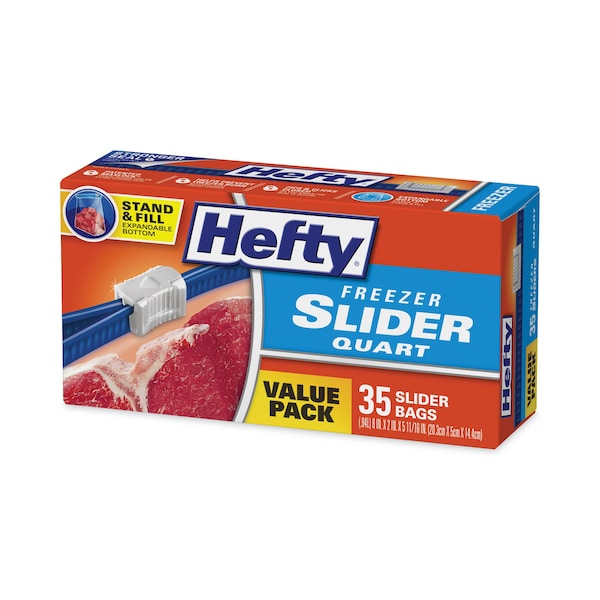 Slider Stand and Fill Freezer Storage Bags, 32 oz, 7" x 8", Clear, PK35