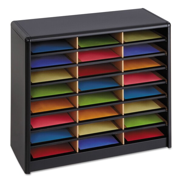 Steel/Fiberboard Lit Sorter, 24 Sections, 32.25 x 13.5 x 25.75, Black