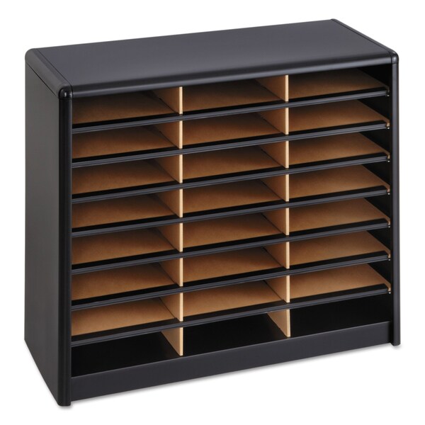 Steel/Fiberboard Lit Sorter, 24 Sections, 32.25 x 13.5 x 25.75, Black