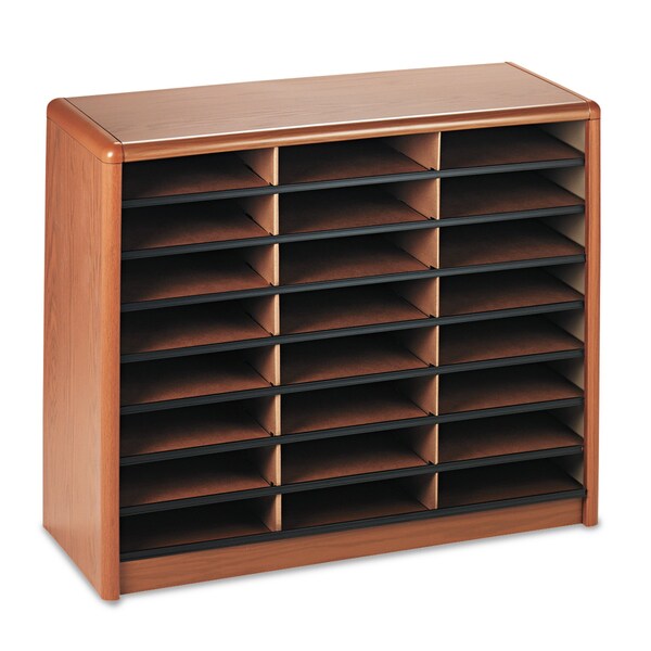 Steel/Fiberboard Lit Sorter, 24 Section, 32 1/4 x 13 1/2 x 25 3/4, Oak