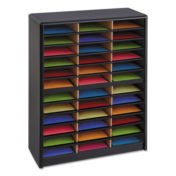 Steel/Fiberboard Literature Sorter, 36 Sections, 32.25x13.5x38, Black