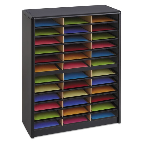 Steel/Fiberboard Literature Sorter, 36 Sections, 32.25x13.5x38, Black