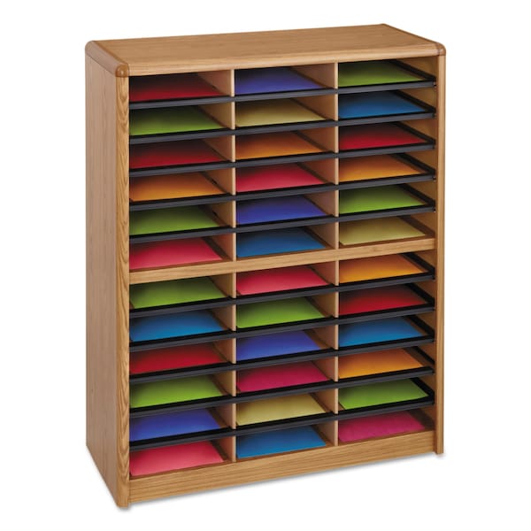 Steel/Fiberboard Literature Sorter, 36 Section, 32.25 x 13.5 x 38, Oak