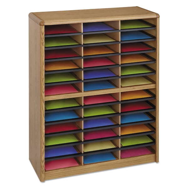 Steel/Fiberboard Literature Sorter, 36 Section, 32.25 x 13.5 x 38, Oak
