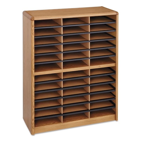 Steel/Fiberboard Literature Sorter, 36 Section, 32.25 x 13.5 x 38, Oak