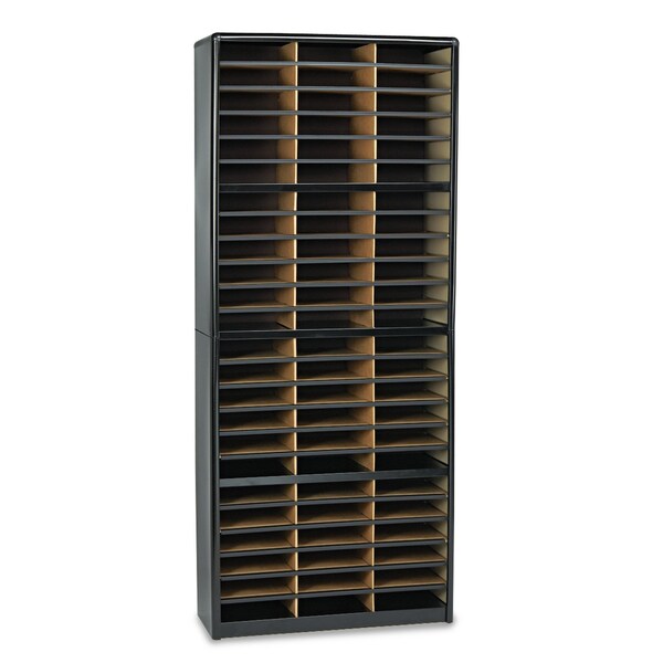 Steel/Fiberboard Literature Sorter, 72 Sections, 32.25x13.5x75, Black