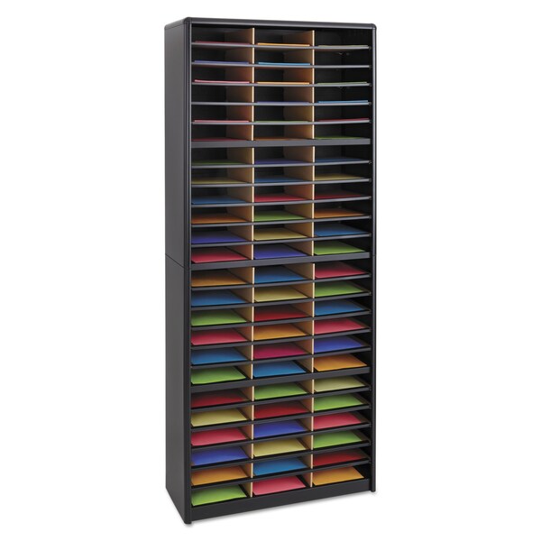 Steel/Fiberboard Literature Sorter, 72 Sections, 32.25x13.5x75, Black