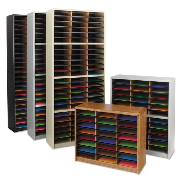 Steel/Fiberboard Literature Sorter, 72 Sections, 32.25x13.5x75, Black