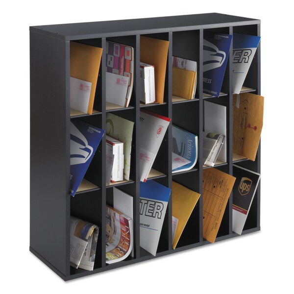 Wood Mail Sorter with Adjustable Dividers, Stackable, 18 Compartments, Black