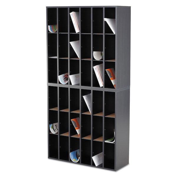 Wood Mail Sorter with Adjustable Dividers, Stackable, 18 Compartments, Black