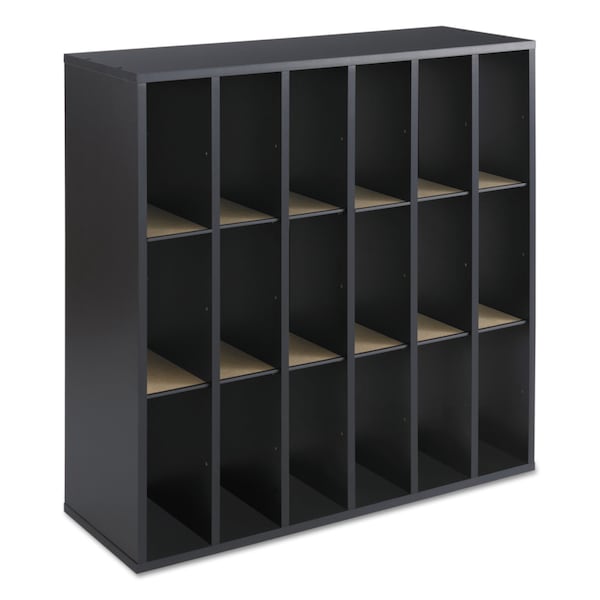 Wood Mail Sorter with Adjustable Dividers, Stackable, 18 Compartments, Black
