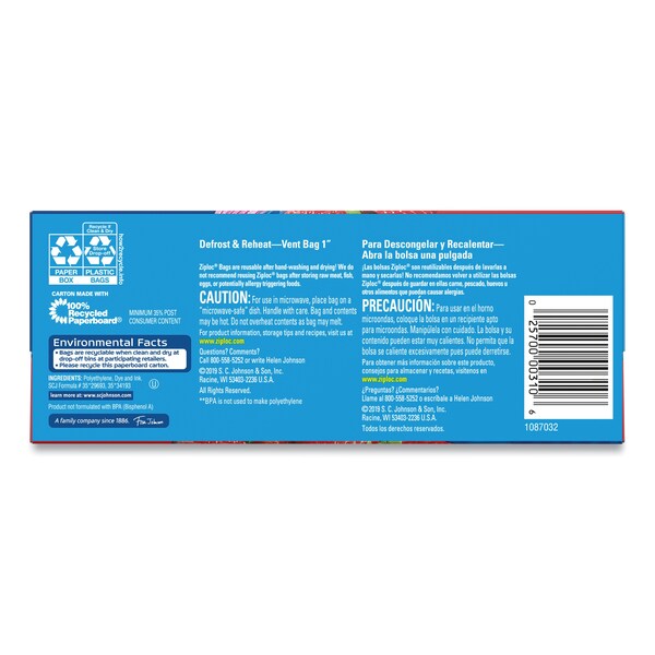 Zipper Lock, 9.63" W, 1.75 mil Thick, Clear