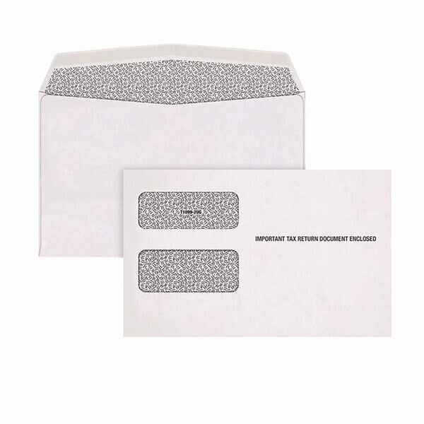 1099 Double Window Envelope, Commercial Flap, Gummed Closure, Contemporary Seam, 5.63x9, White, PK24