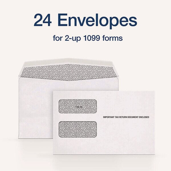 1099 Double Window Envelope, Commercial Flap, Gummed Closure, Contemporary Seam, 5.63x9, White, PK24
