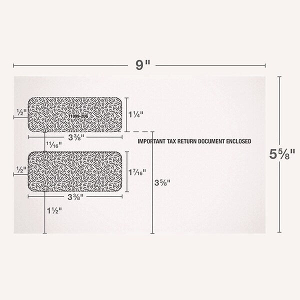 1099 Double Window Envelope, Commercial Flap, Gummed Closure, Contemporary Seam, 5.63x9, White, PK24
