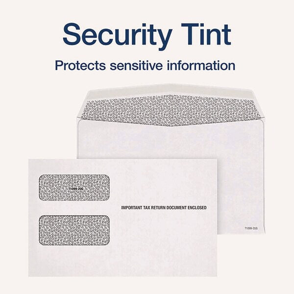 1099 Double Window Envelope, Commercial Flap, Gummed Closure, Contemporary Seam, 5.63x9, White, PK24