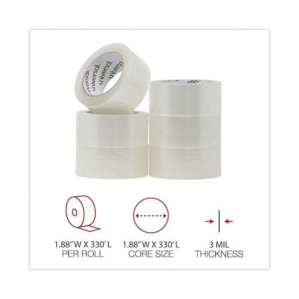 Deluxe Acrylic Box Sealing Tape, 3" Core, 1.88" x 110 yds, Clear, PK6